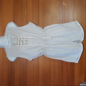 Fashion Nova Size L Romper Grey Jersey Stretchy Tie Lace Up Neck Tank Shorts